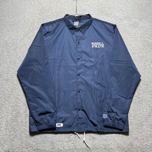 Russell Athletic Coach Jacket Mens XXL Navy Blue Windbreaker Snap Front NWT